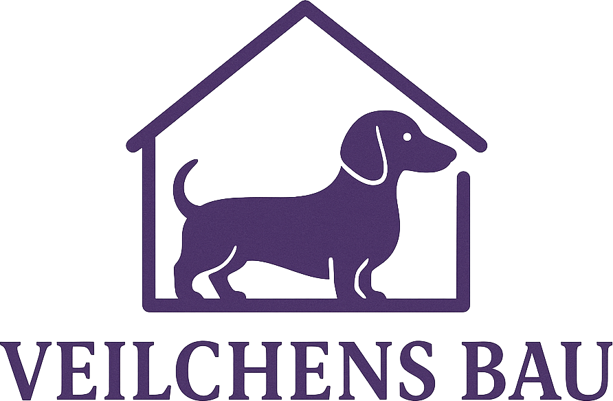 Veilchens Bau – Logo mit Dackel unter Hausdach